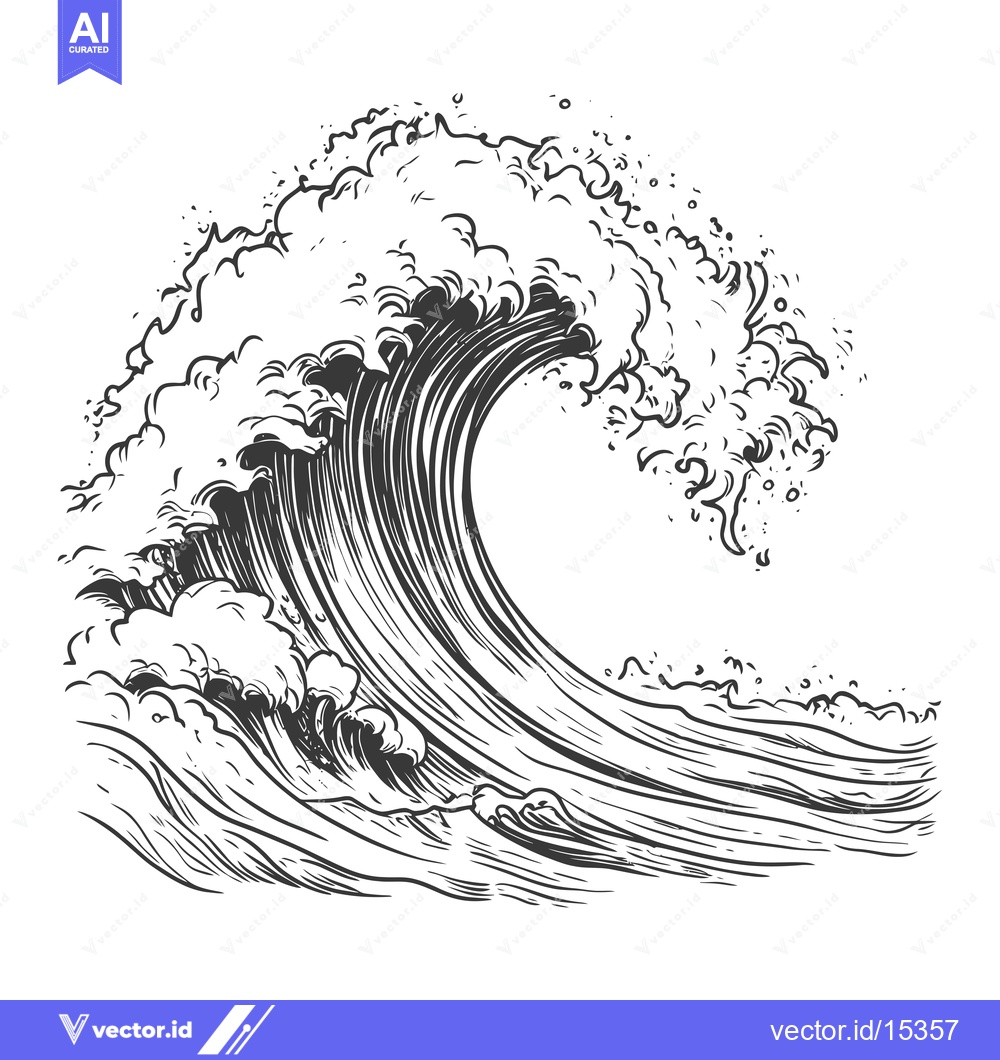Premium Vector dari A Hand-Drawn Illustration of a Large Ocean Wave