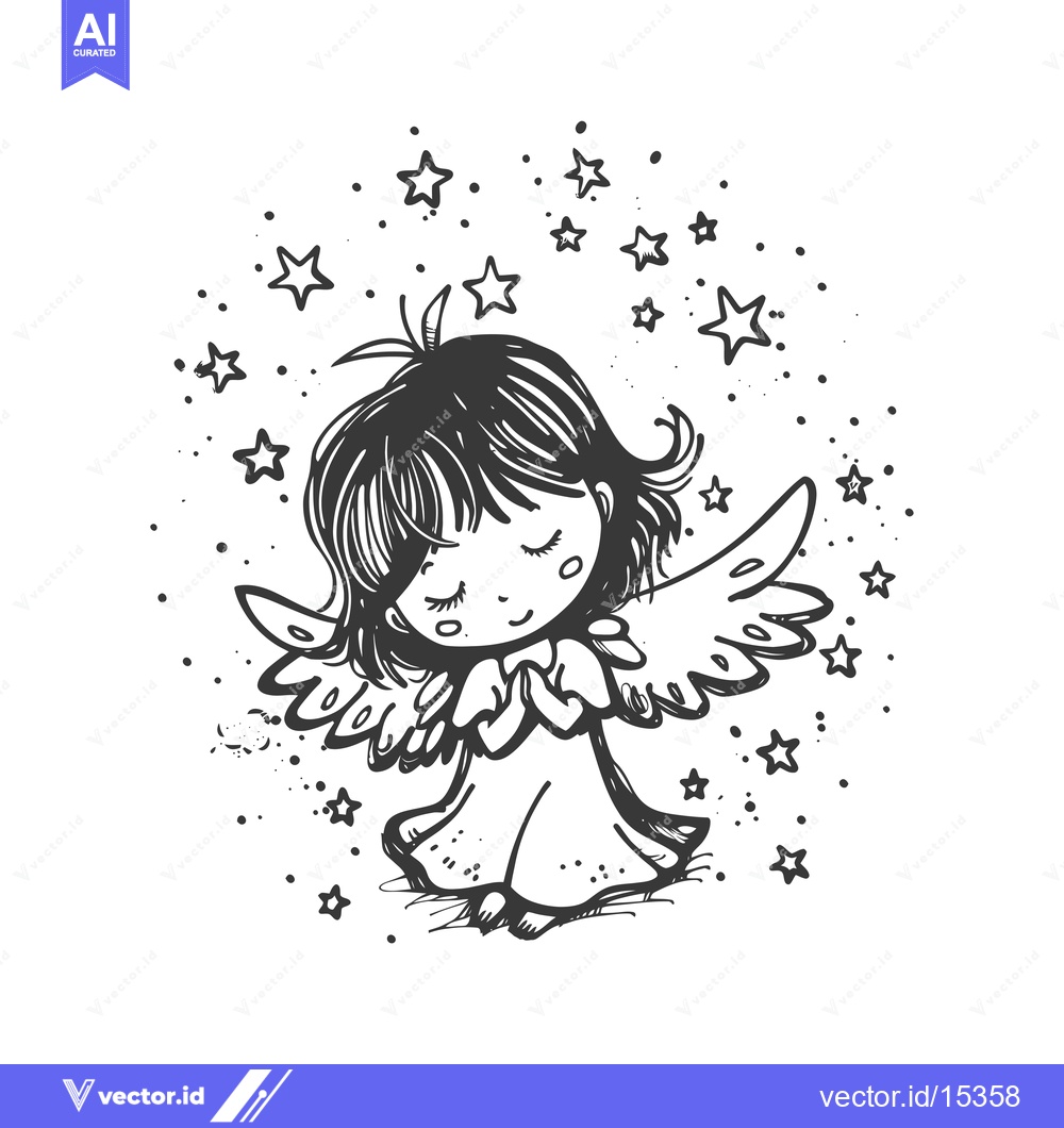 Premium Vector dari A Hand-Drawn Illustration of a Little Angel with Wings Surrounded by S