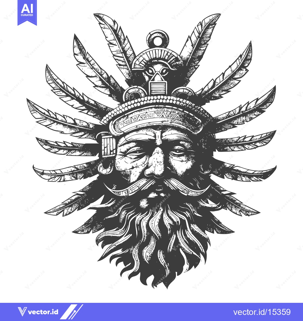 Premium Vector of A Hand-Drawn Illustration of a Man Wearing a Feathered Headdress