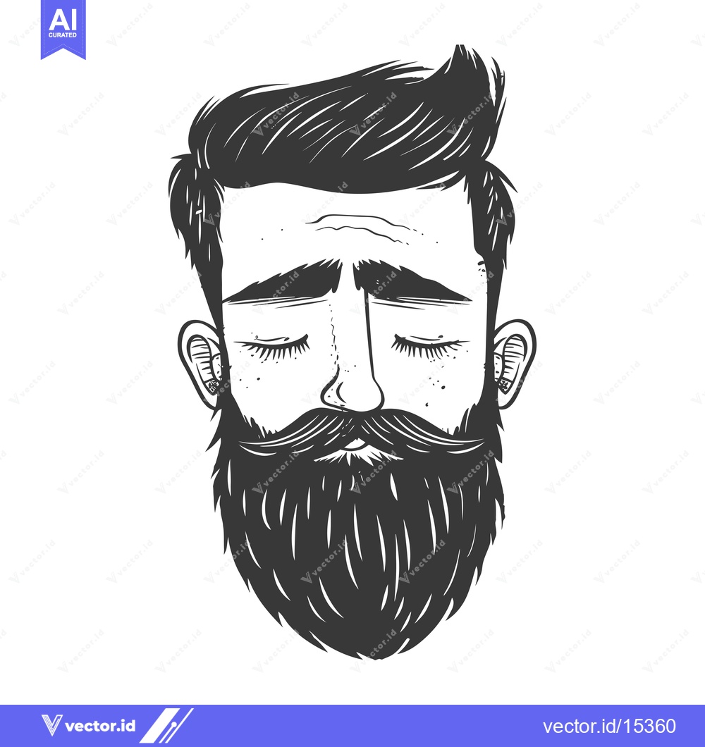 Premium Vector dari A Hand-Drawn Illustration of a Man with a Beard and Closed Eyes