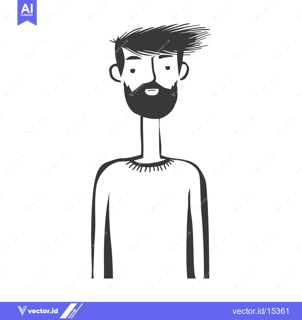 Premium Vector of A hand-drawn illustration of a man with a beard and messy hair
