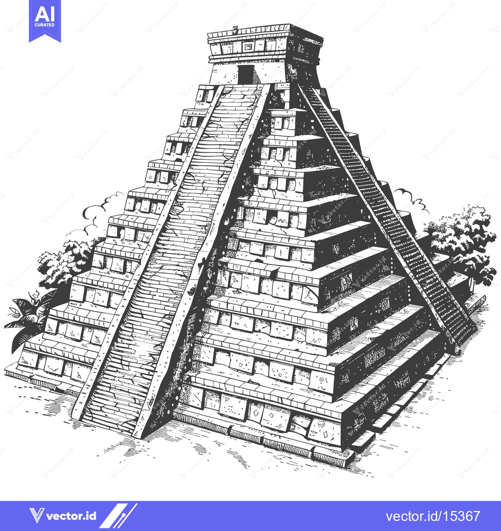 Premium Vector of A hand-drawn illustration of an ancient Mayan pyramid with a long stai