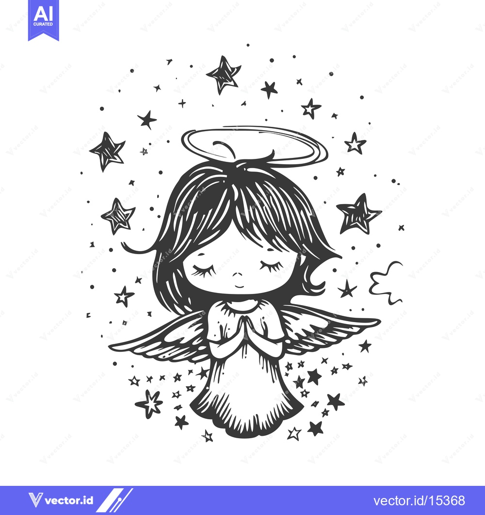Premium Vector of A Hand-Drawn Illustration of an Angel Surrounded by Stars