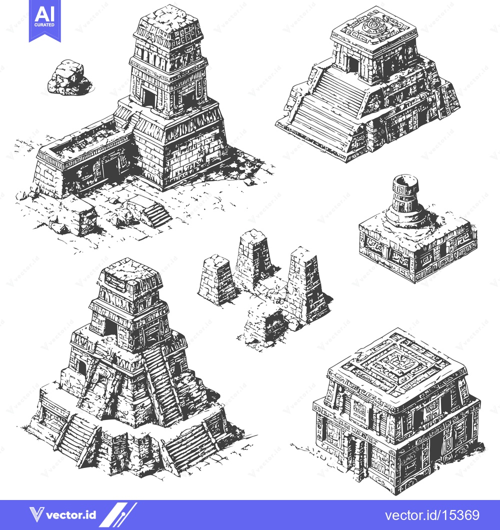 Premium Vector of A Hand-Drawn Illustration of Ancient Mayan Temples and Structures