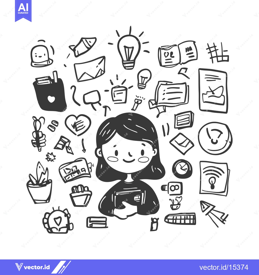 Premium Vector dari A Hand-Drawn Illustration of a Person Surrounded by Doodle Icons