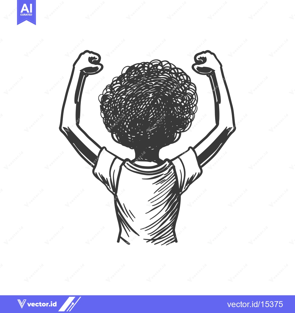 Premium Vector dari A Hand-Drawn Illustration of a Person with Afro Hair Raising Their Arm