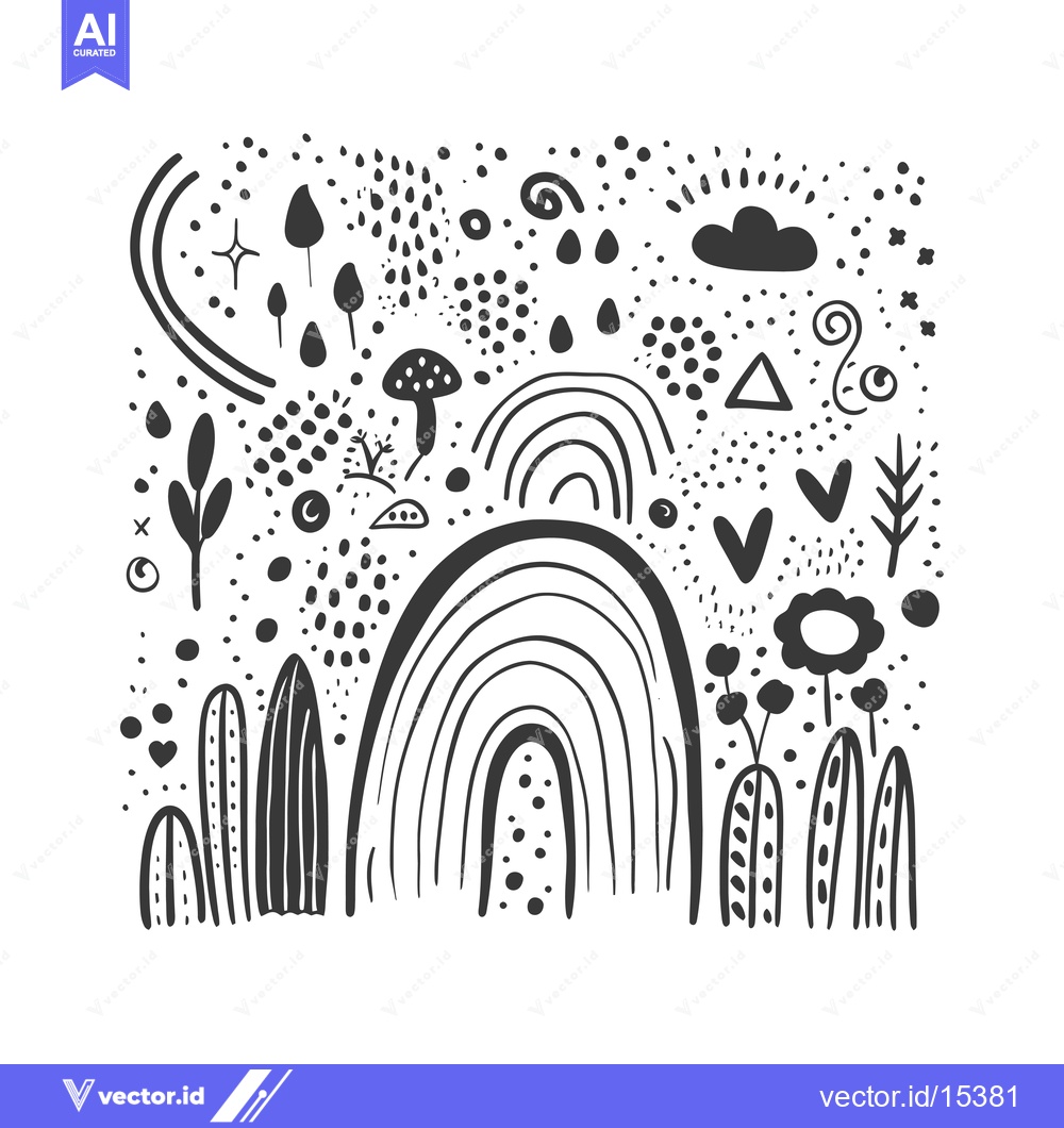 Premium Vector dari A Hand-Drawn Illustration of a Rainbow in a Forest Setting