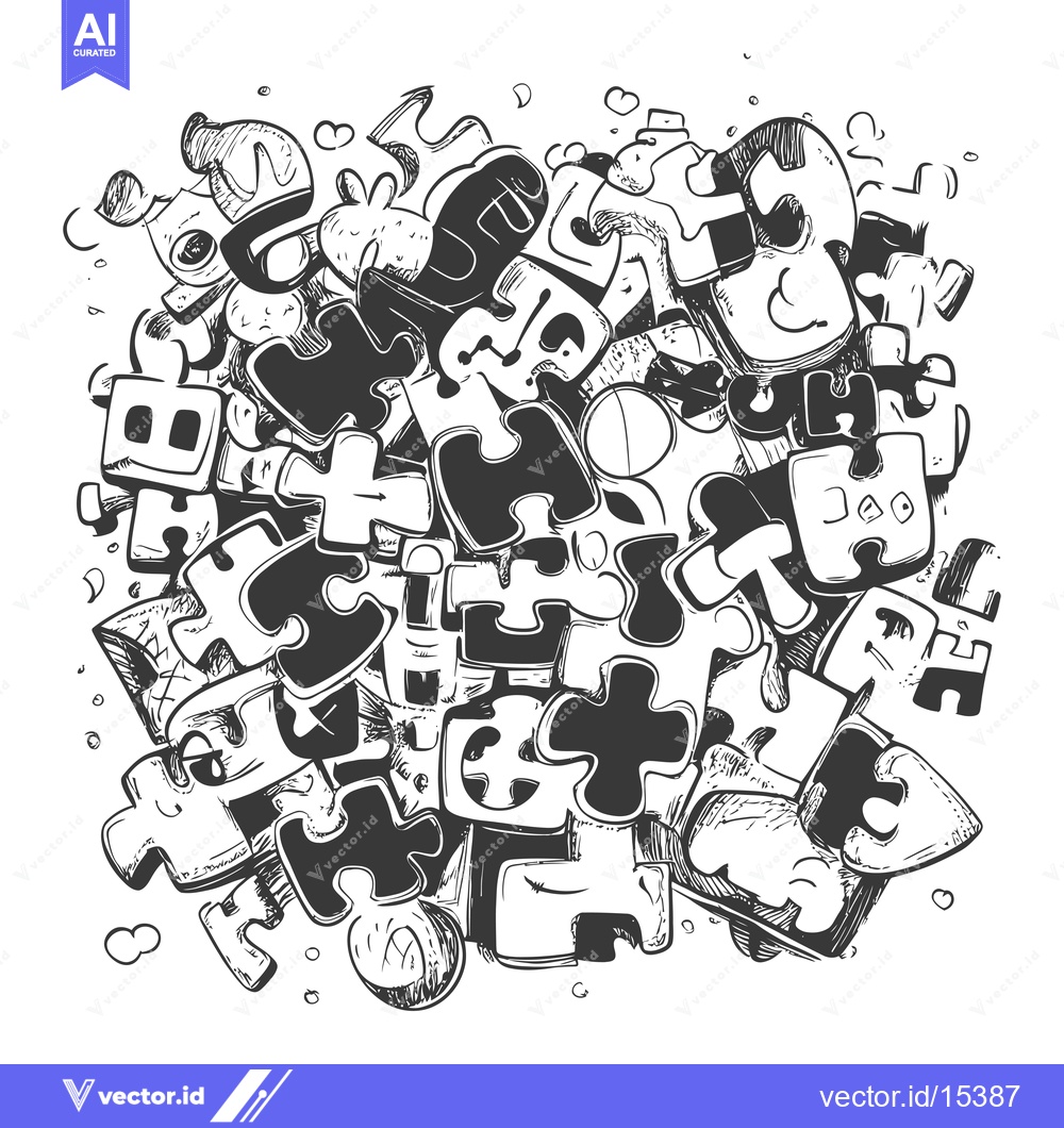 Premium Vector dari A Hand-Drawn Illustration of a Scattered Jigsaw Puzzle