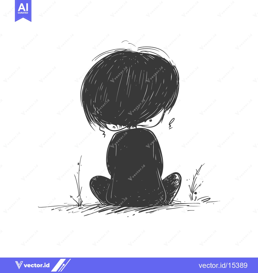 Premium Vector of A Hand-Drawn Illustration of a Silhouette of a Person Sitting with The