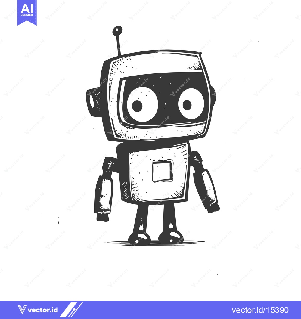 Premium Vector of A Hand-Drawn Illustration of a Simple Robot with Large Eyes