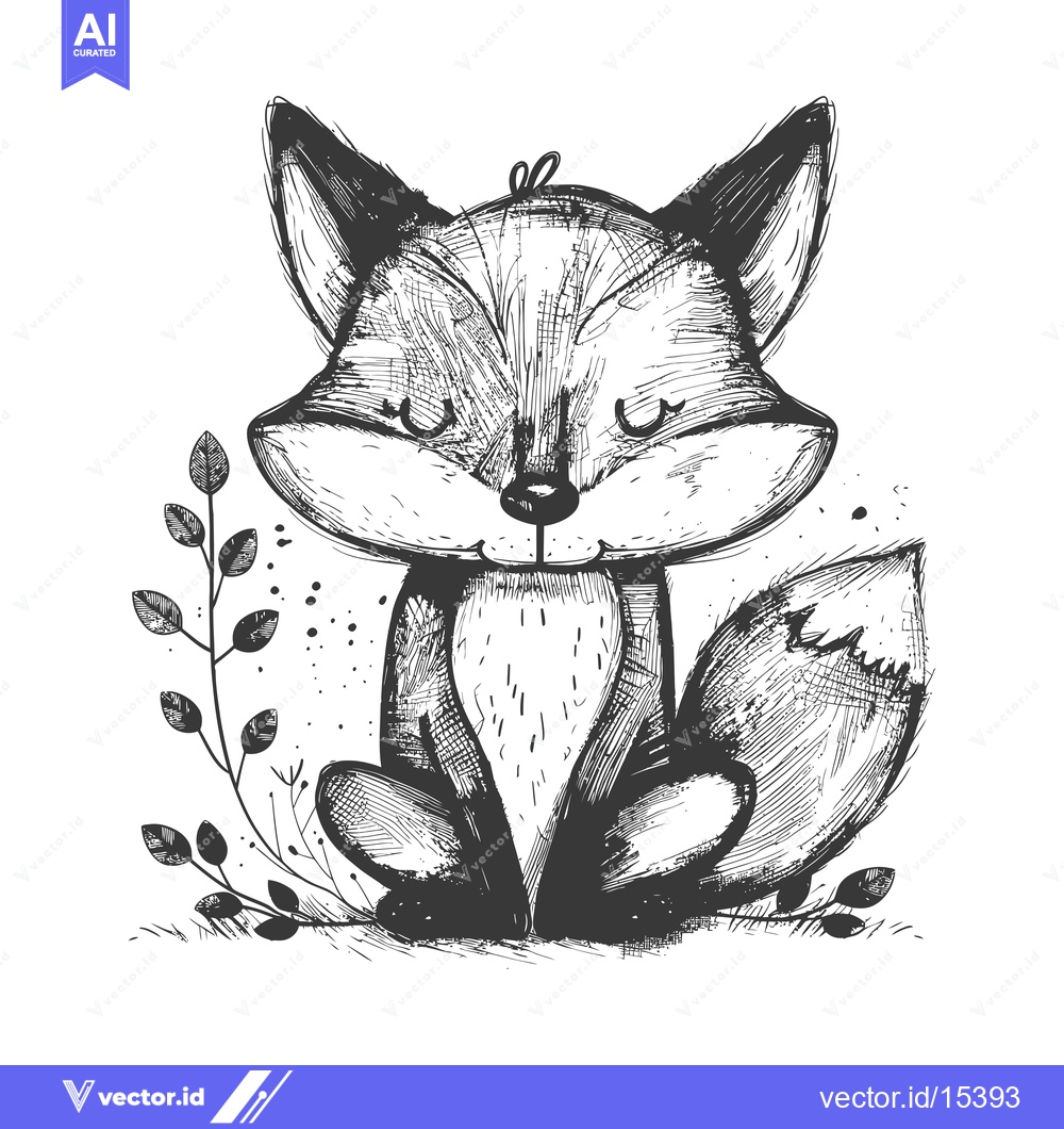 Premium Vector dari A Hand-Drawn Illustration of a Sitting Fox Surrounded by Leaves
