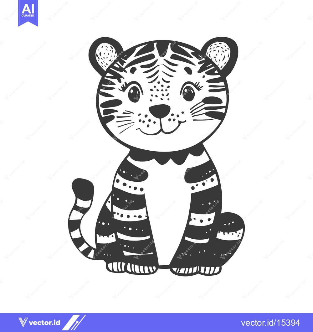 Premium Vector dari A Hand-Drawn Illustration of a Sitting Tiger Cub with Black Stripes