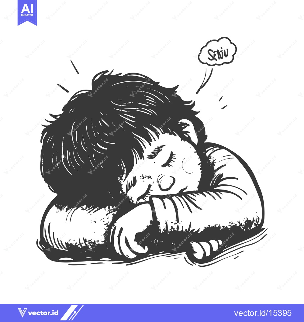 Premium Vector of A Hand-Drawn Illustration of a Sleeping Person with a Thought Bubble S