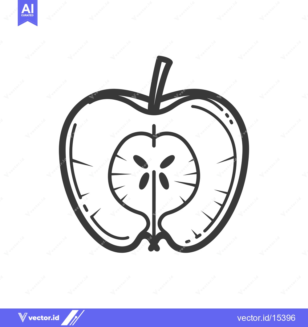 Premium Vector of A Hand-Drawn Illustration of a Sliced Apple with a Stem
