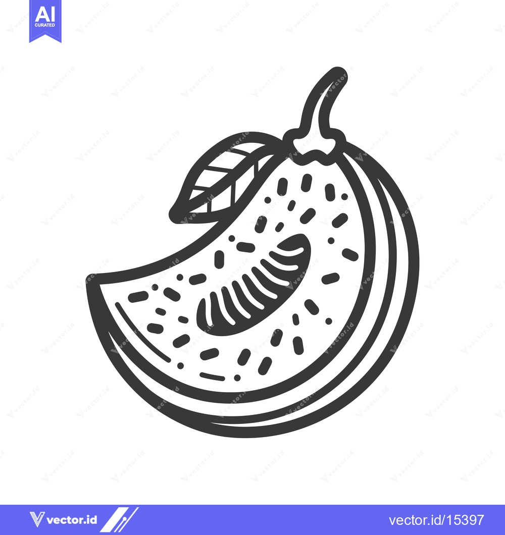Premium Vector dari A Hand-Drawn Illustration of a Sliced Melon with a Leaf