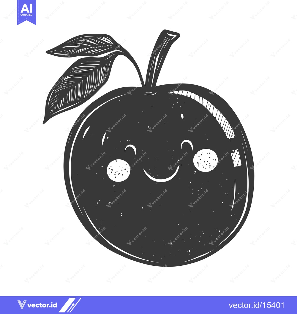 Premium Vector of A Hand-Drawn Illustration of a Smiling Apple with a Leaf