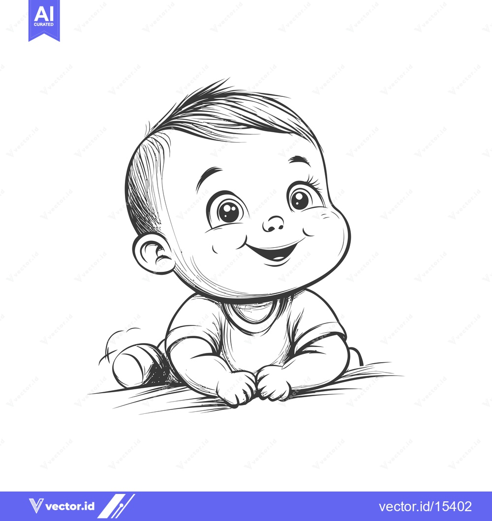 Premium Vector dari A Hand-Drawn Illustration of a Smiling Baby on its Belly