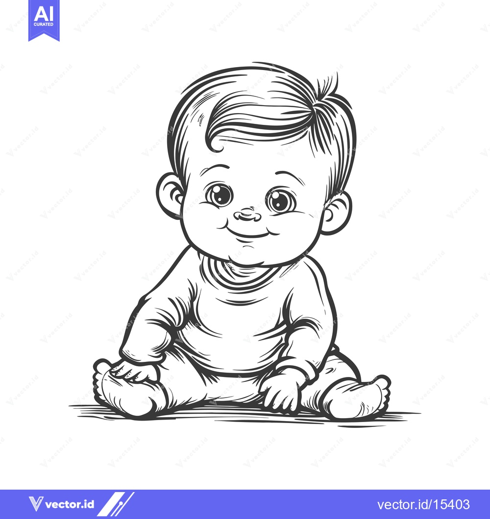 Premium Vector of A Hand-Drawn Illustration of a Smiling Baby Sitting on the Floor
