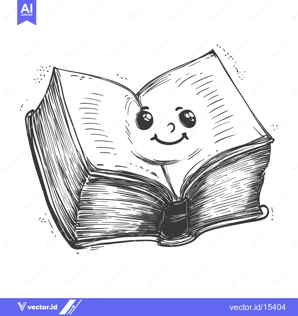 Premium Vector dari A Hand-Drawn Illustration of a Smiling Book with Big Eyes