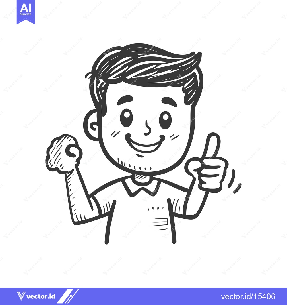 Premium Vector of A Hand-Drawn Illustration of a Smiling Boy Pointing Upward