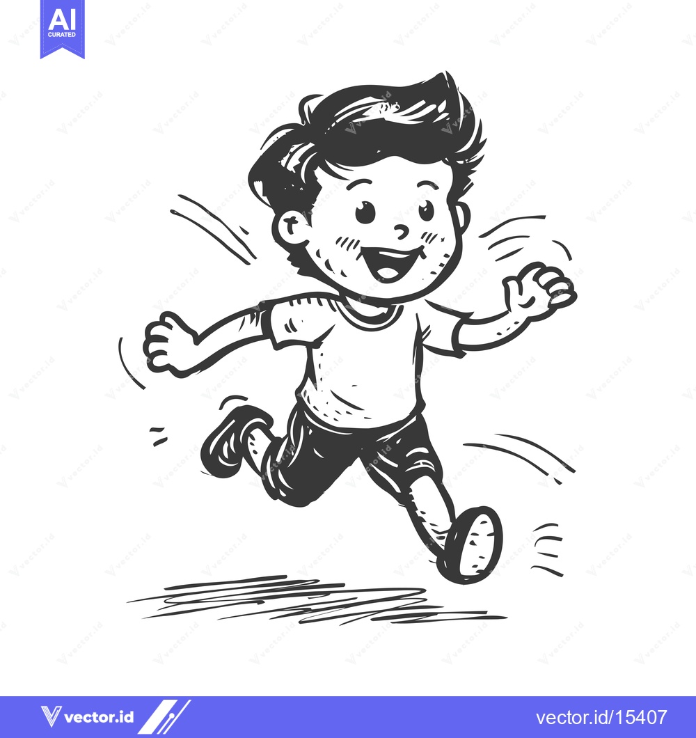 Premium Vector of A Hand-Drawn Illustration of a Smiling Boy Running