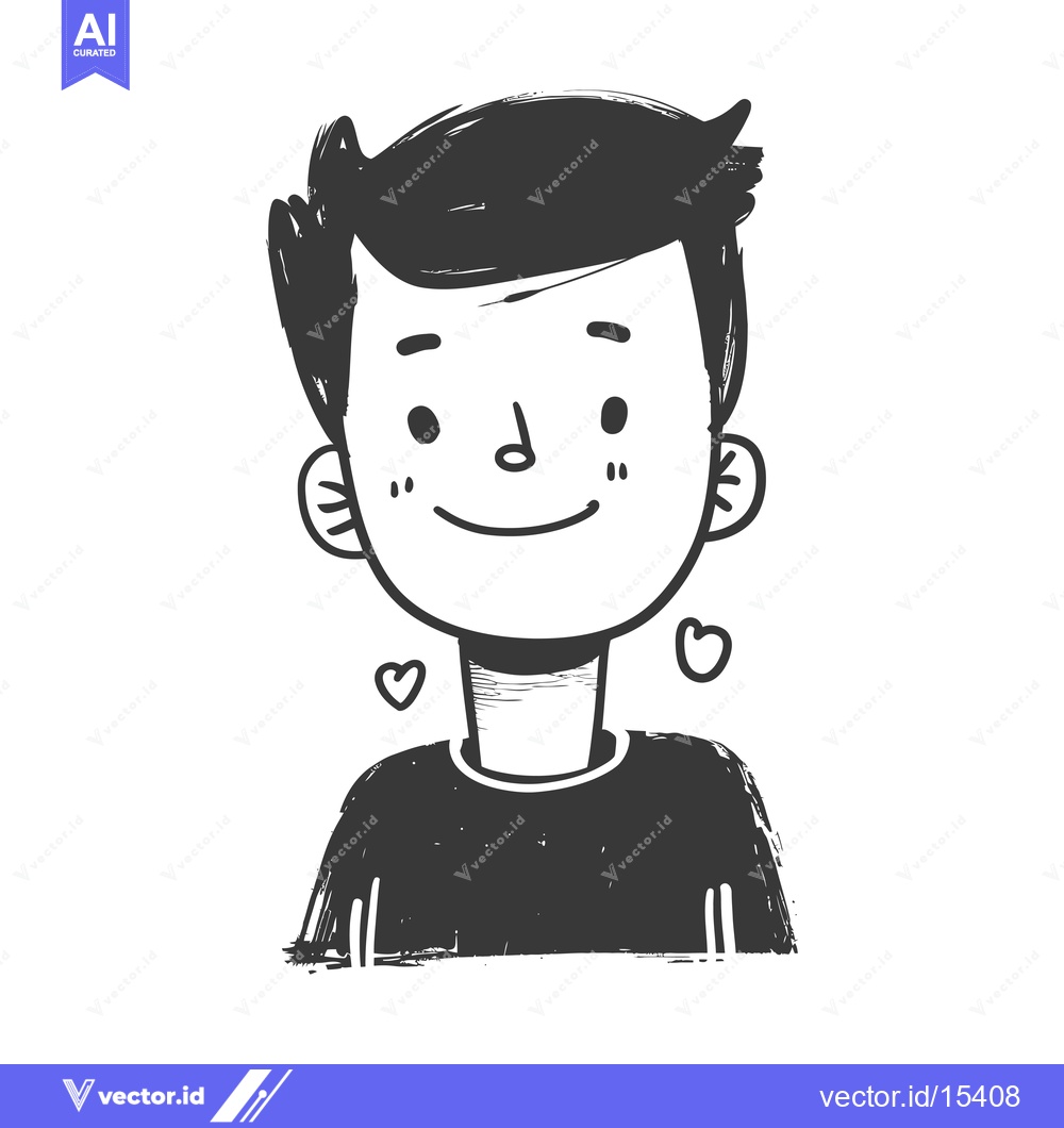 Premium Vector of A Hand-Drawn Illustration of a Smiling Boy with Hearts