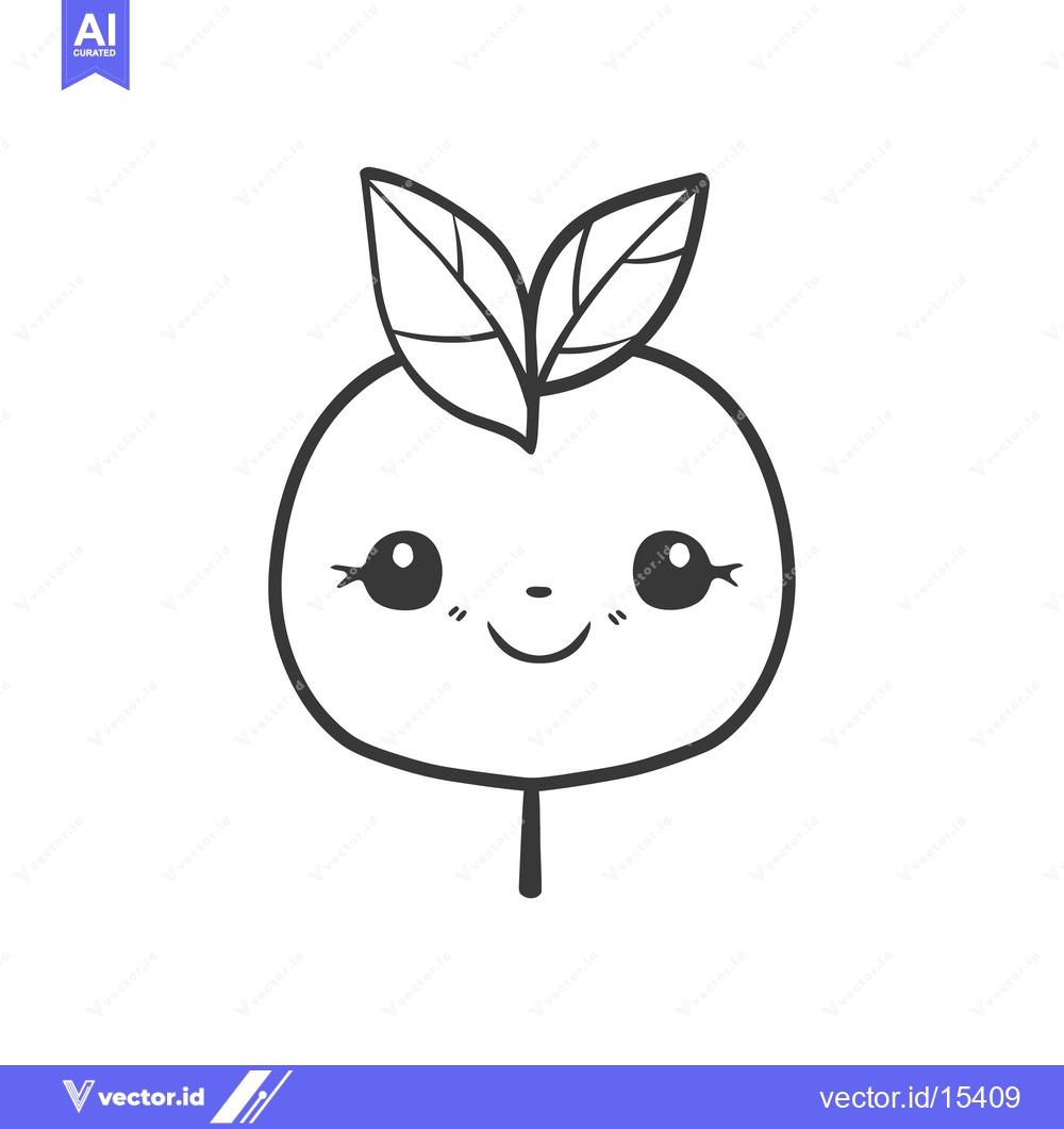 Premium Vector of A Hand-Drawn Illustration of a Smiling Cartoon Apple with Leaves