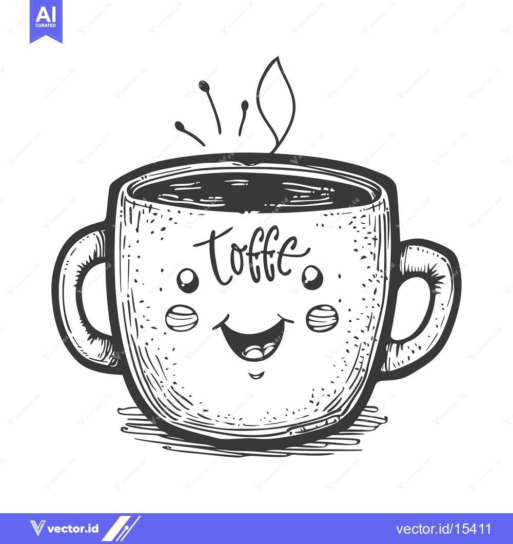 Premium Vector dari A Hand-Drawn Illustration of a Smiling Coffee Mug with Steam