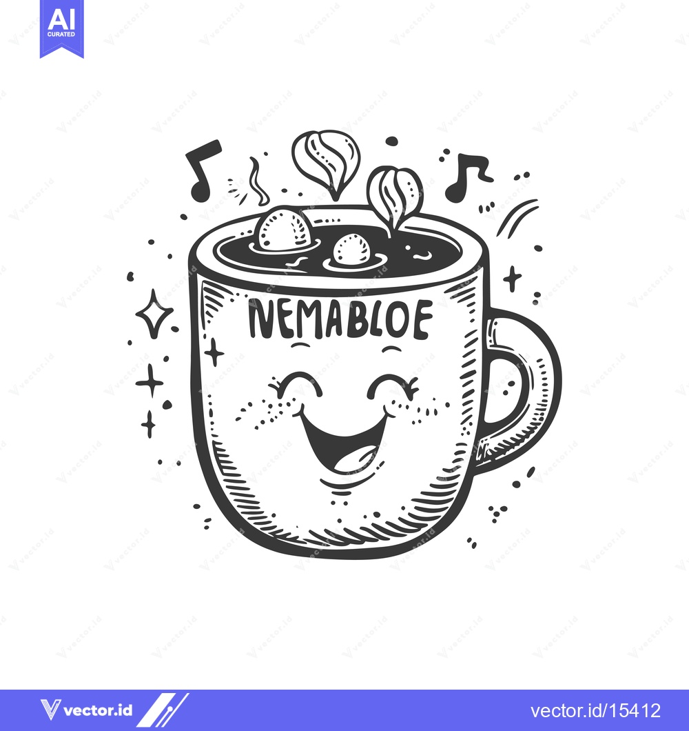 Premium Vector of A Hand-Drawn Illustration of a Smiling Coffee Mug with Steam and Music