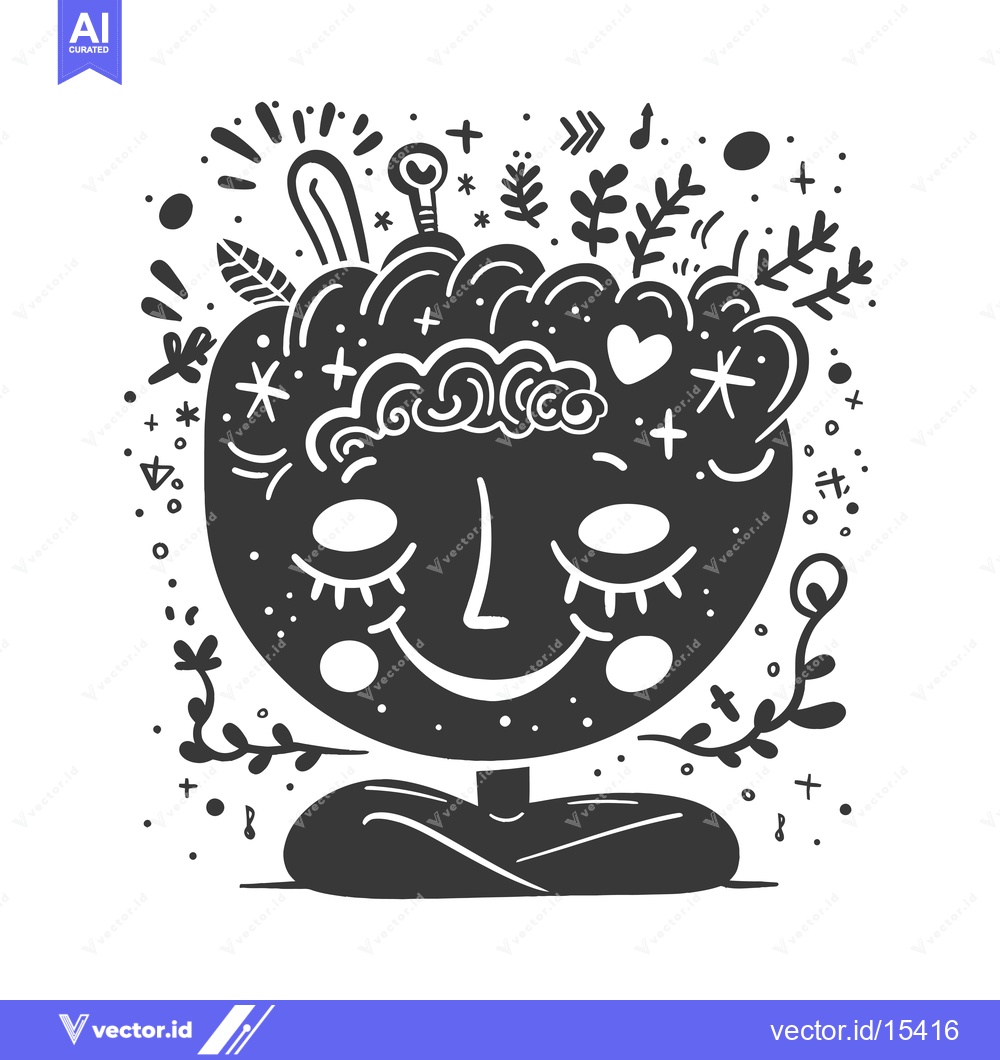 Premium Vector dari A Hand-Drawn Illustration of a Smiling Face with Floral Elements