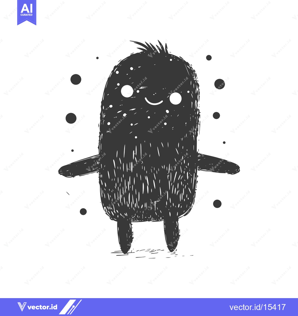 Premium Vector dari A Hand-Drawn Illustration of a Smiling, Furry Monster with Large Eyes