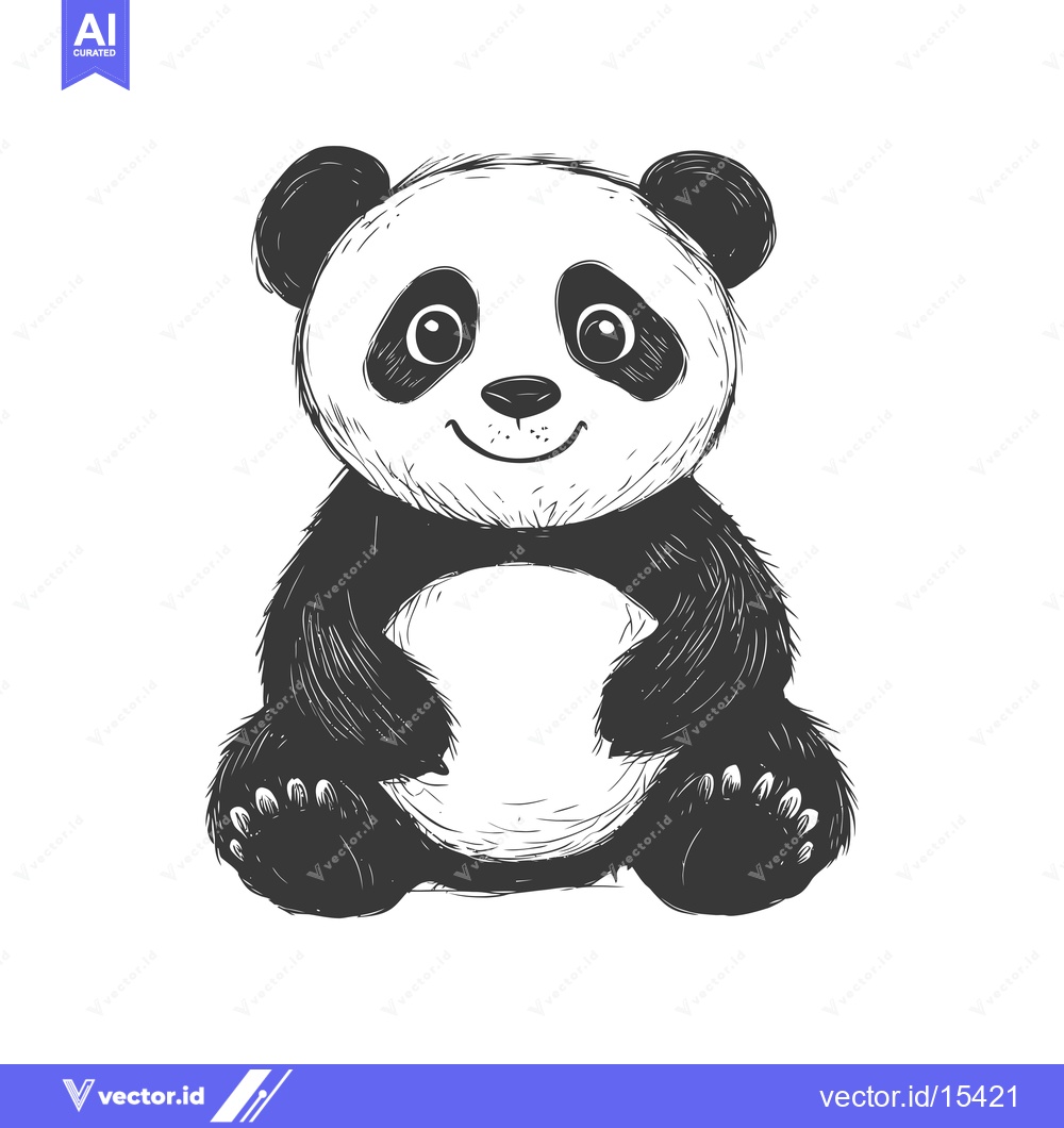 Premium Vector of A Hand-Drawn Illustration of a Smiling Panda Bear