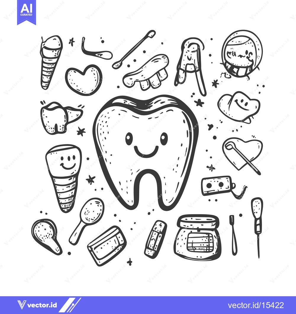 Premium Vector dari A Hand-Drawn Illustration of a Smiling Tooth and Dental Accessories
