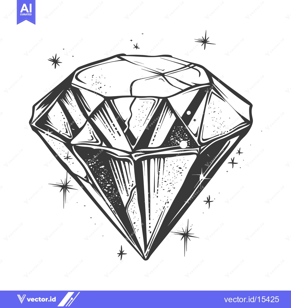 Premium Vector dari A Hand-Drawn Illustration of a Sparkling Diamond with Facets