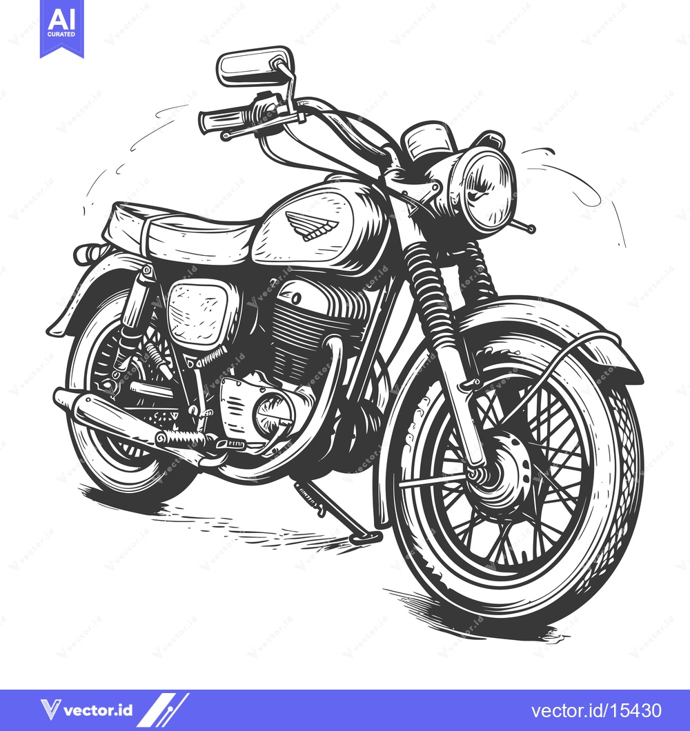Premium Vector dari A Hand-Drawn Illustration of a Vintage Motorcycle