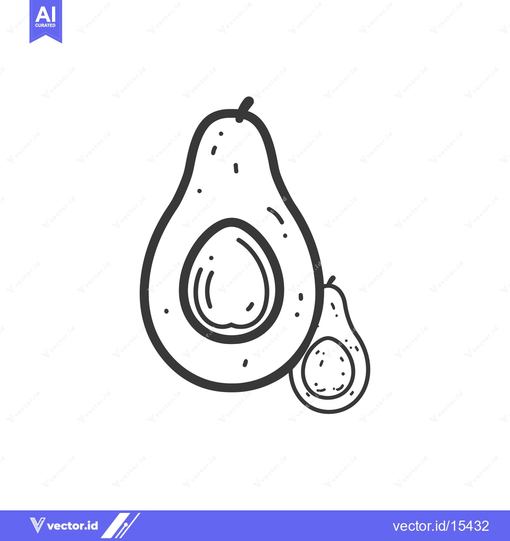 Premium Vector dari A Hand-Drawn Illustration of a Whole and Half Avocado