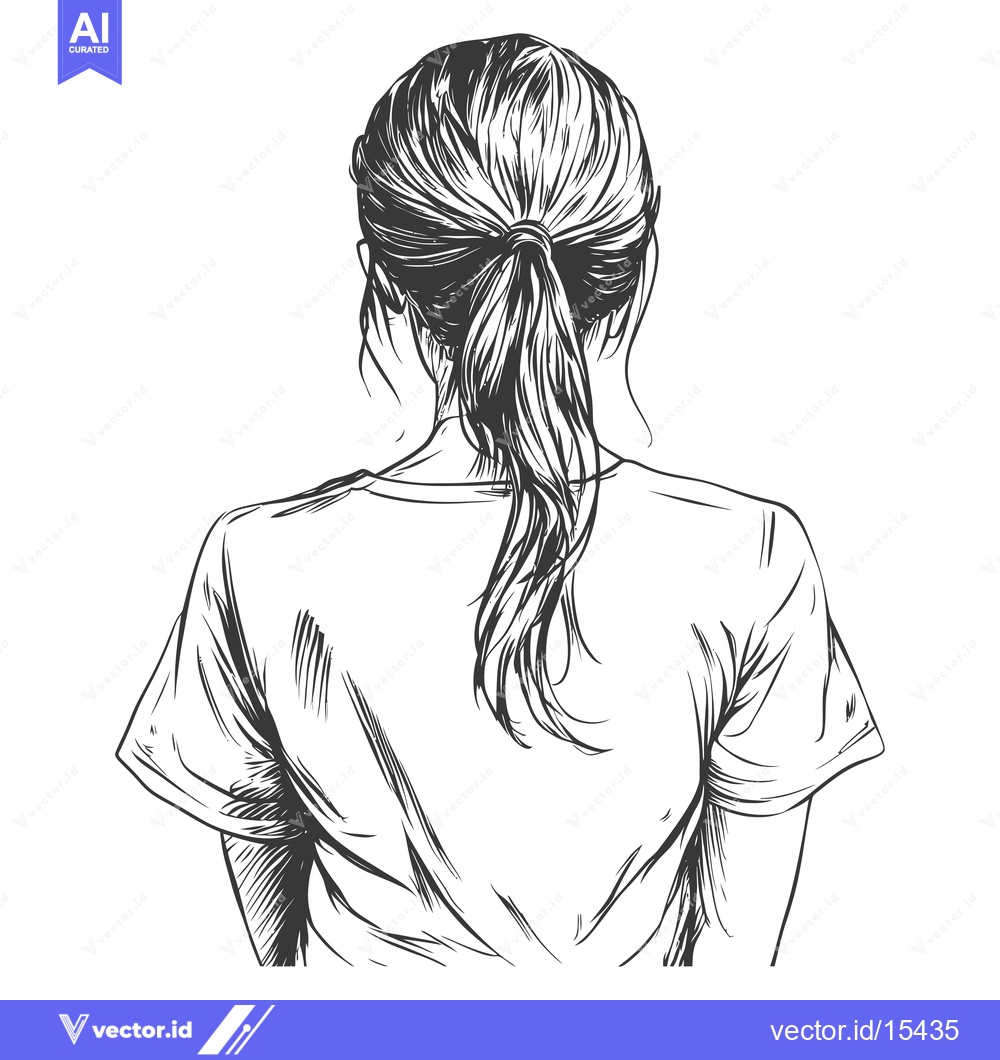Premium Vector dari A Hand-Drawn Illustration of a Woman's Back with Her Hair in a Ponytai