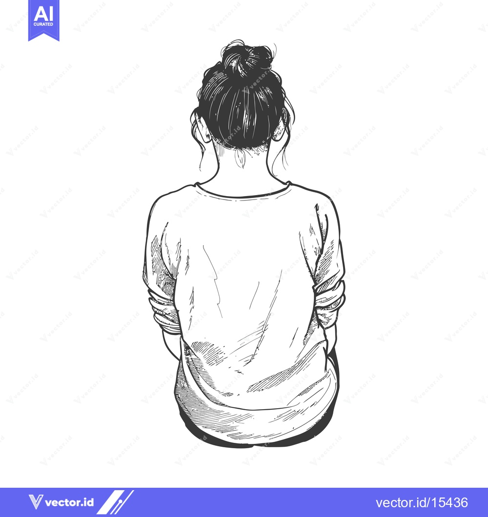 Premium Vector dari A hand-drawn illustration of a woman sitting with her back to the view
