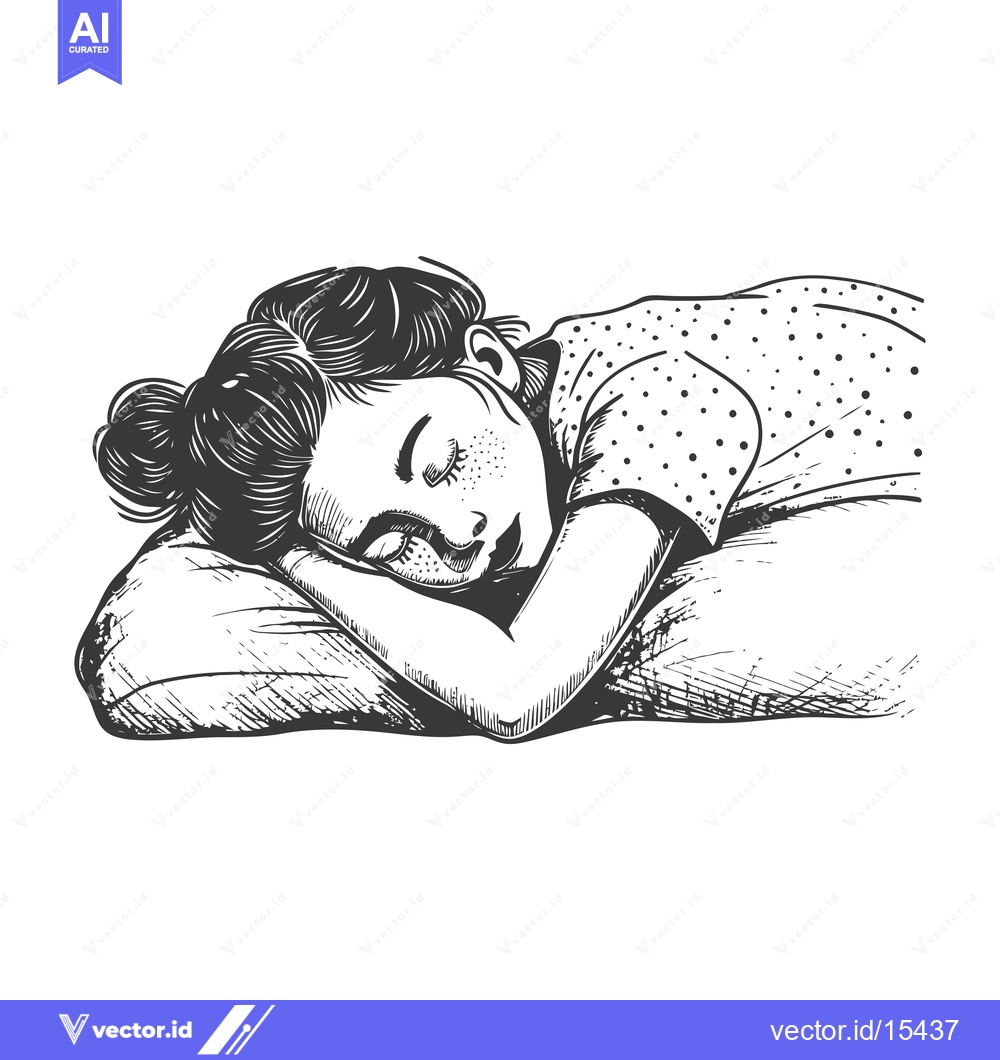 Premium Vector of A Hand-Drawn Illustration of a Woman Sleeping on a Pillow