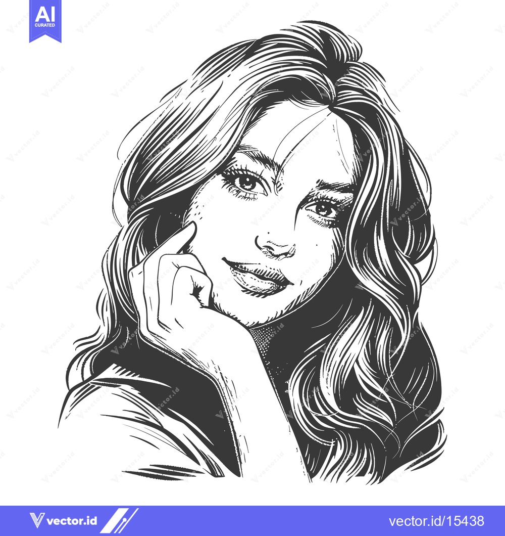 Premium Vector of A Hand-Drawn Illustration of a Woman with Long Hair and a Soft Smile