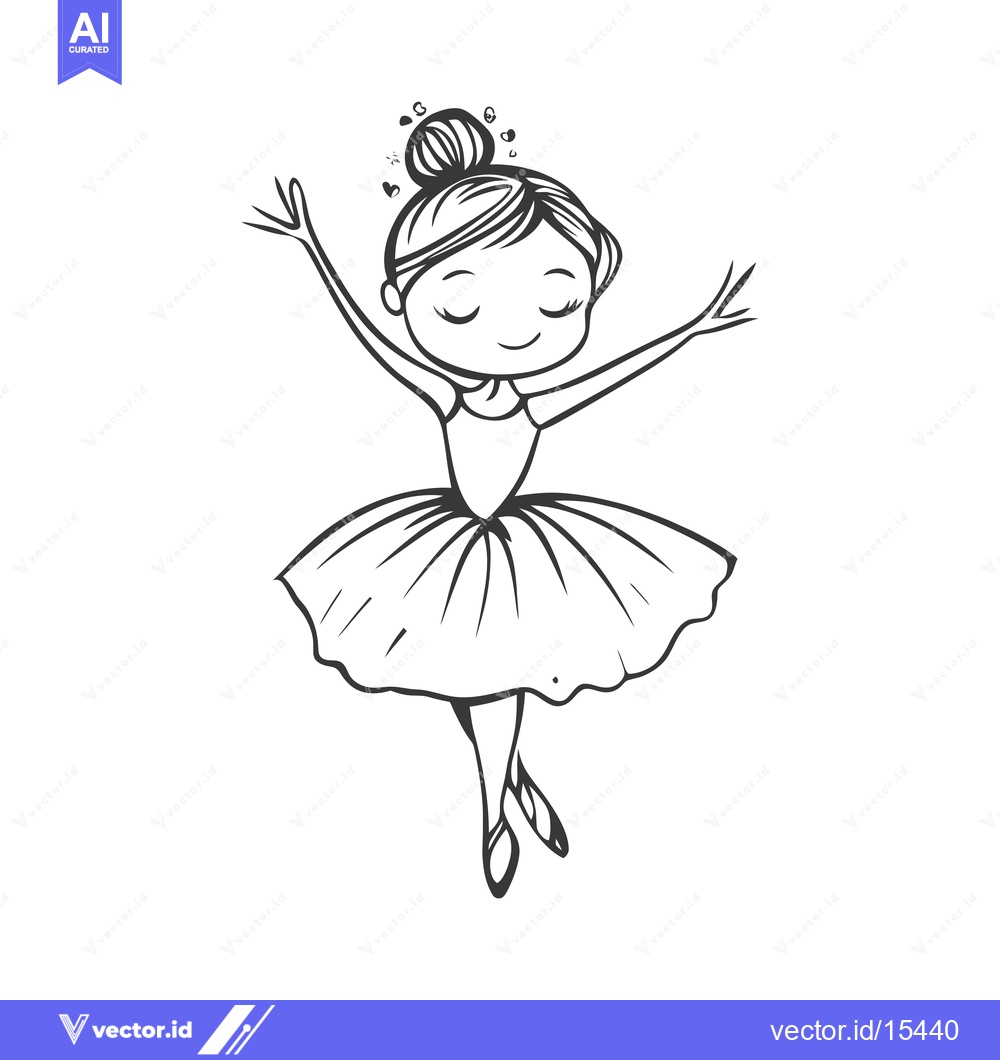 Premium Vector dari A hand-drawn illustration of a young ballerina in a tutu, with her arm