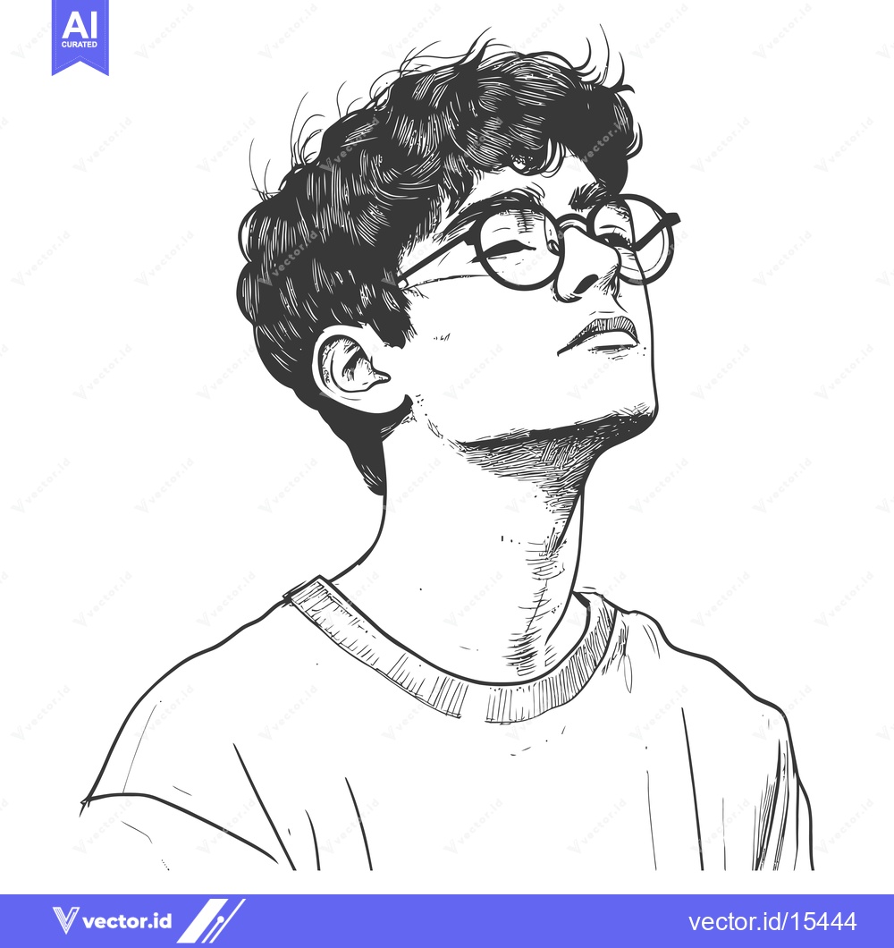 Premium Vector dari A Hand-Drawn Illustration of a Young Man Wearing Glasses