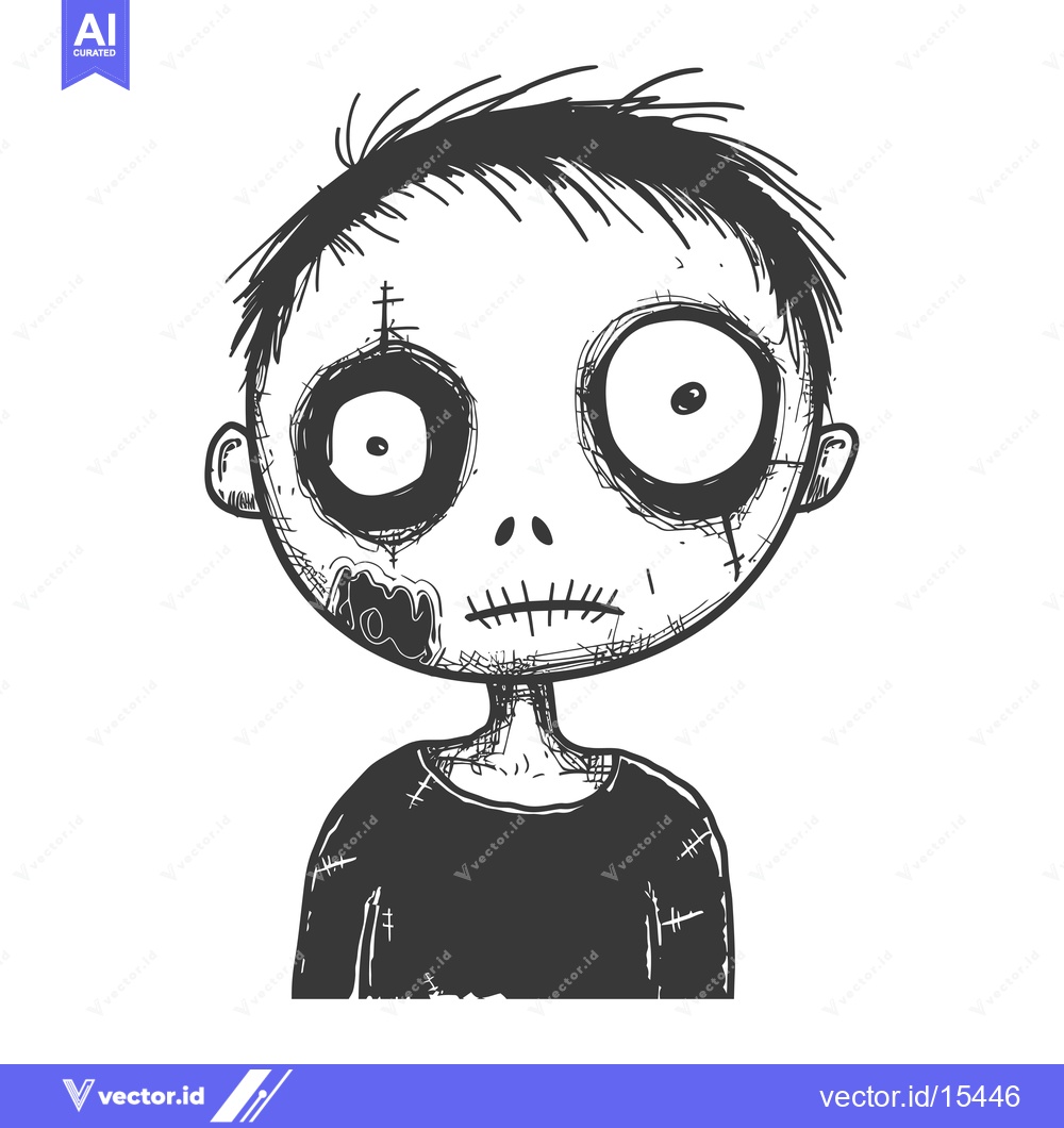 Premium Vector of A Hand-Drawn Illustration of a Zombie Child with Stitched-Up Skin