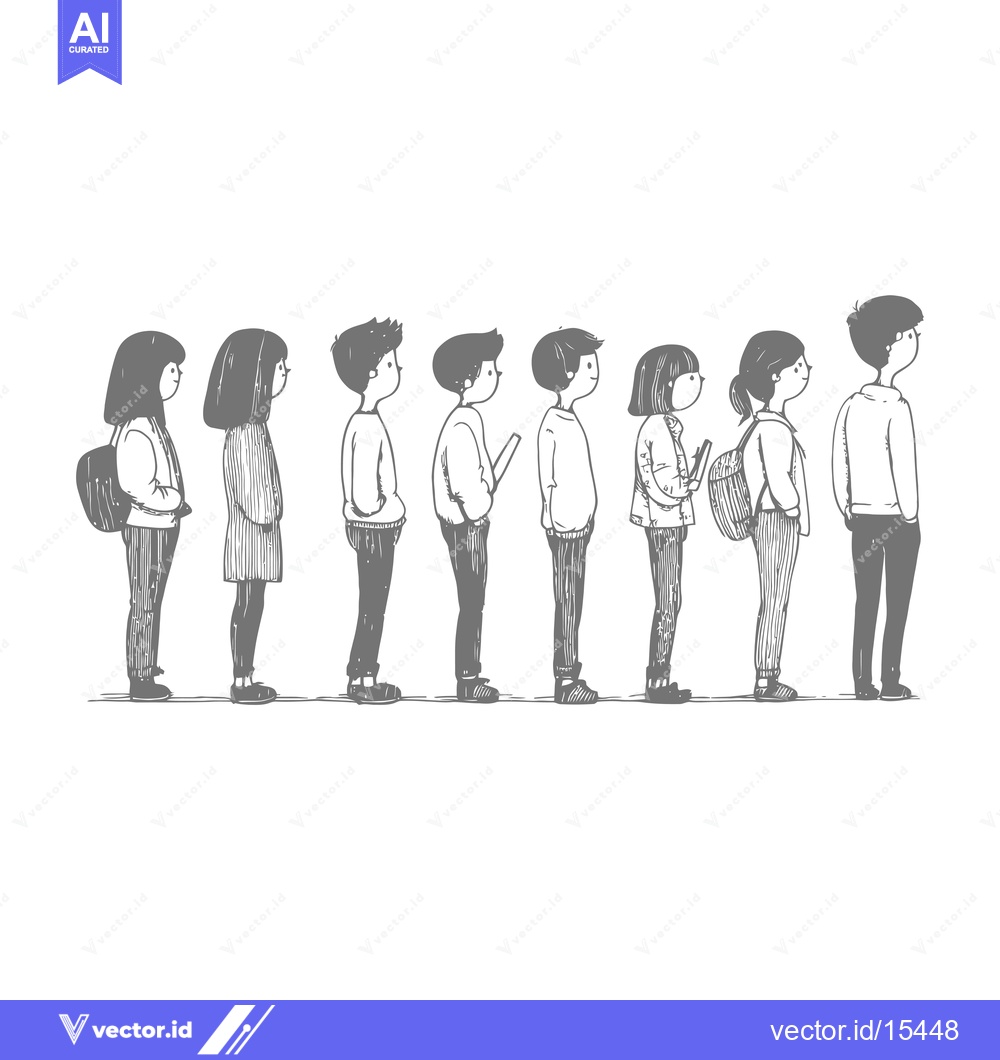 Premium Vector of A Hand-Drawn Illustration of Eight People Standing in Line