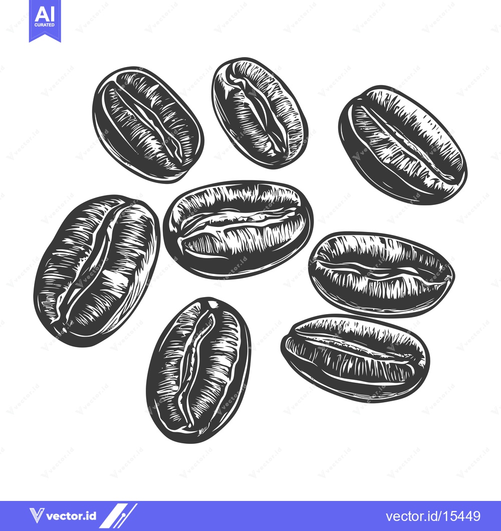 Premium Vector of A Hand-Drawn Illustration of Eight Roasted Coffee Beans