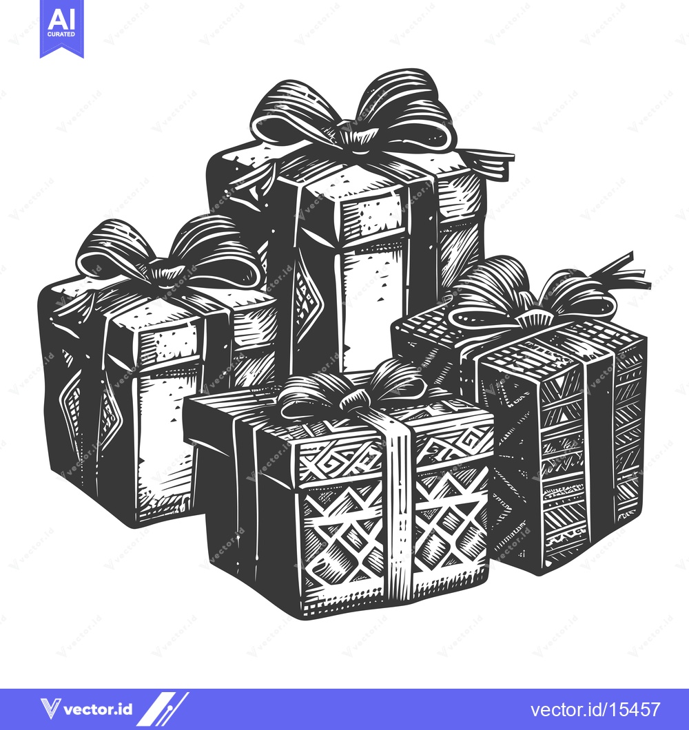 Premium Vector dari A Hand-Drawn Illustration of Four Wrapped Gifts