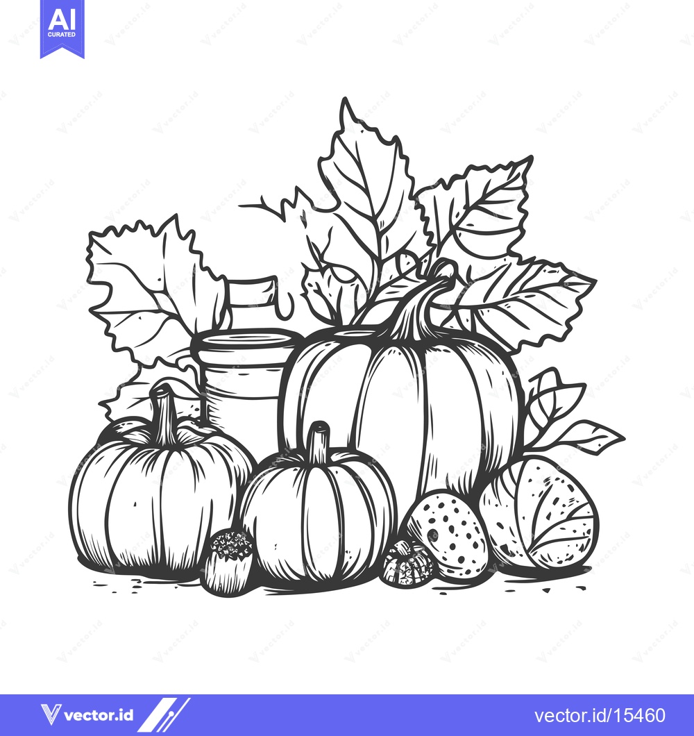 Premium Vector dari A Hand-Drawn Illustration of Pumpkins and Leaves
