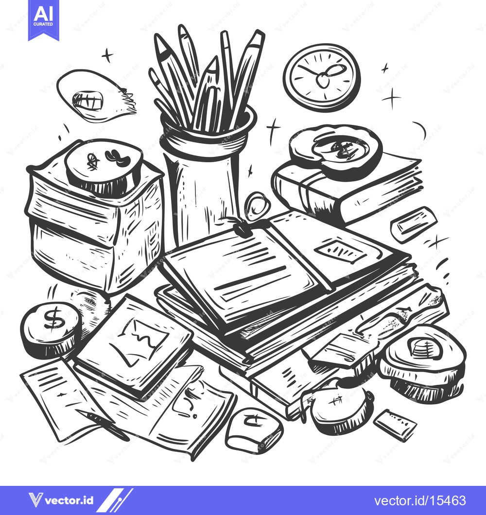 Premium Vector dari A Hand-Drawn Illustration of Scattered School Supplies and Office Item