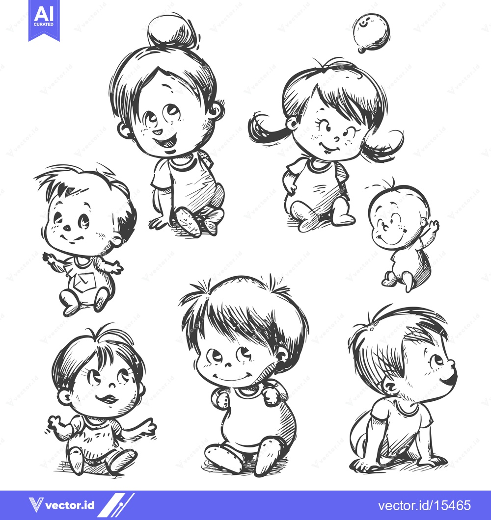 Premium Vector dari A Hand-Drawn Illustration of Six Adorable Babies with Different Expres