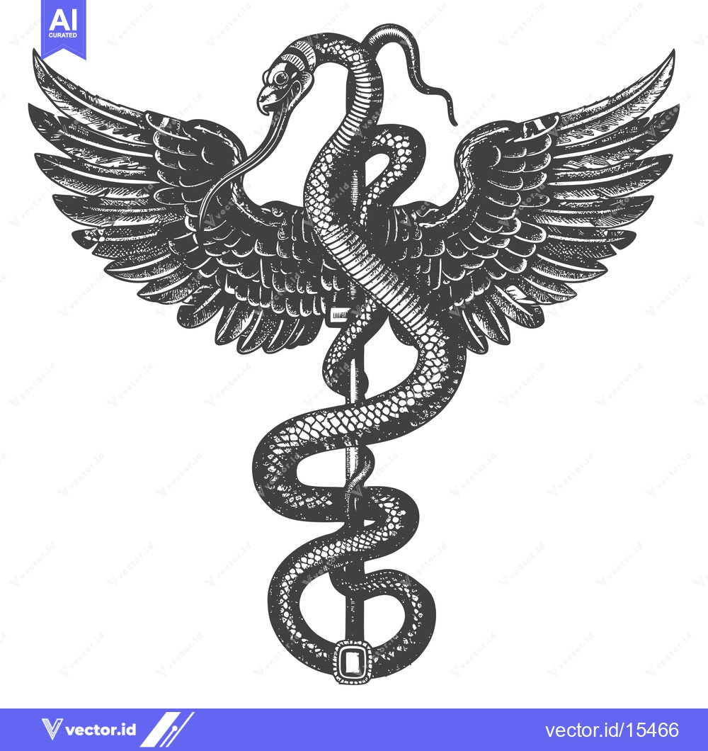 Premium Vector of A Hand-Drawn Illustration of the Caduceus, a Symbol of Medicine